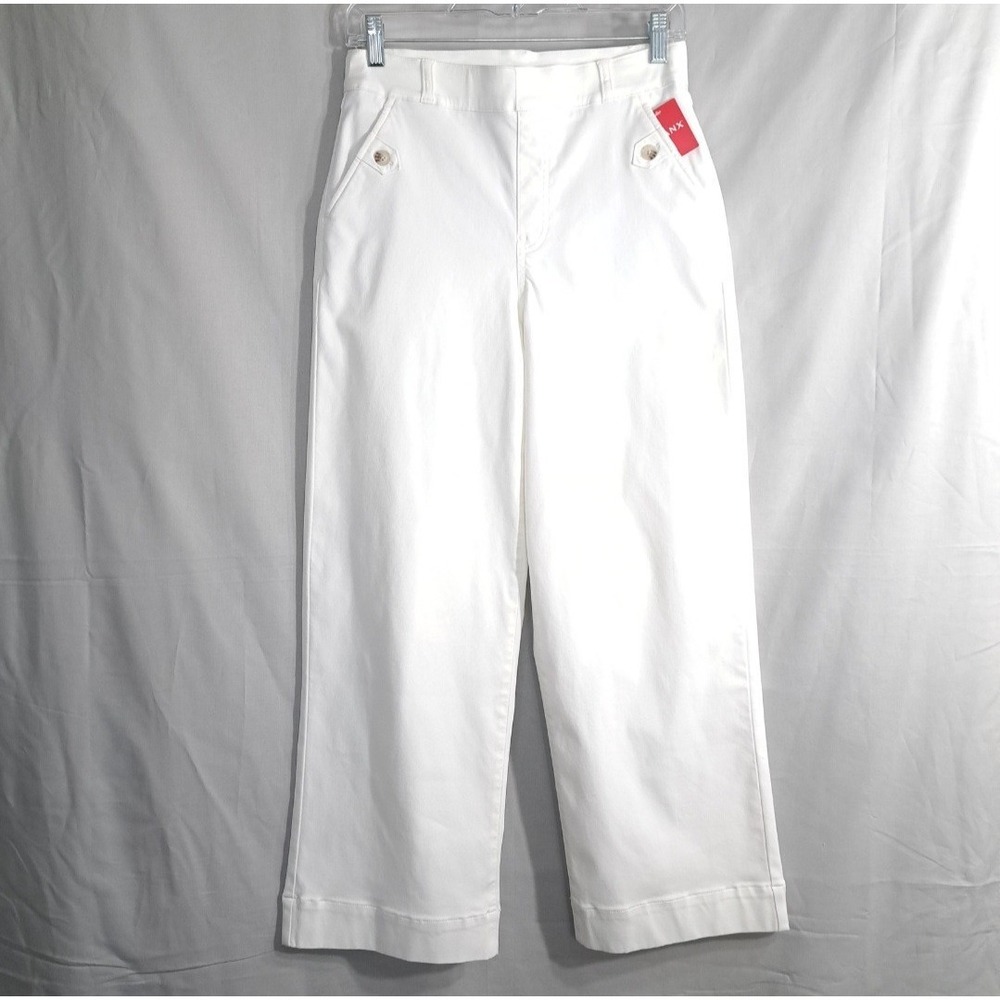 Spanx Women's Pants Size Medium Bright White Stretch Twill Cropped Wide Leg